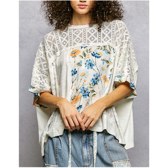 POL Tops - POL Floral Print Semi Sheer Short Sleeve Loose Fit Top